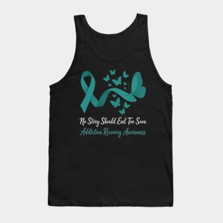 Addiction Recovery Awareness Butterfly Teal Ribbon Support Tank Top